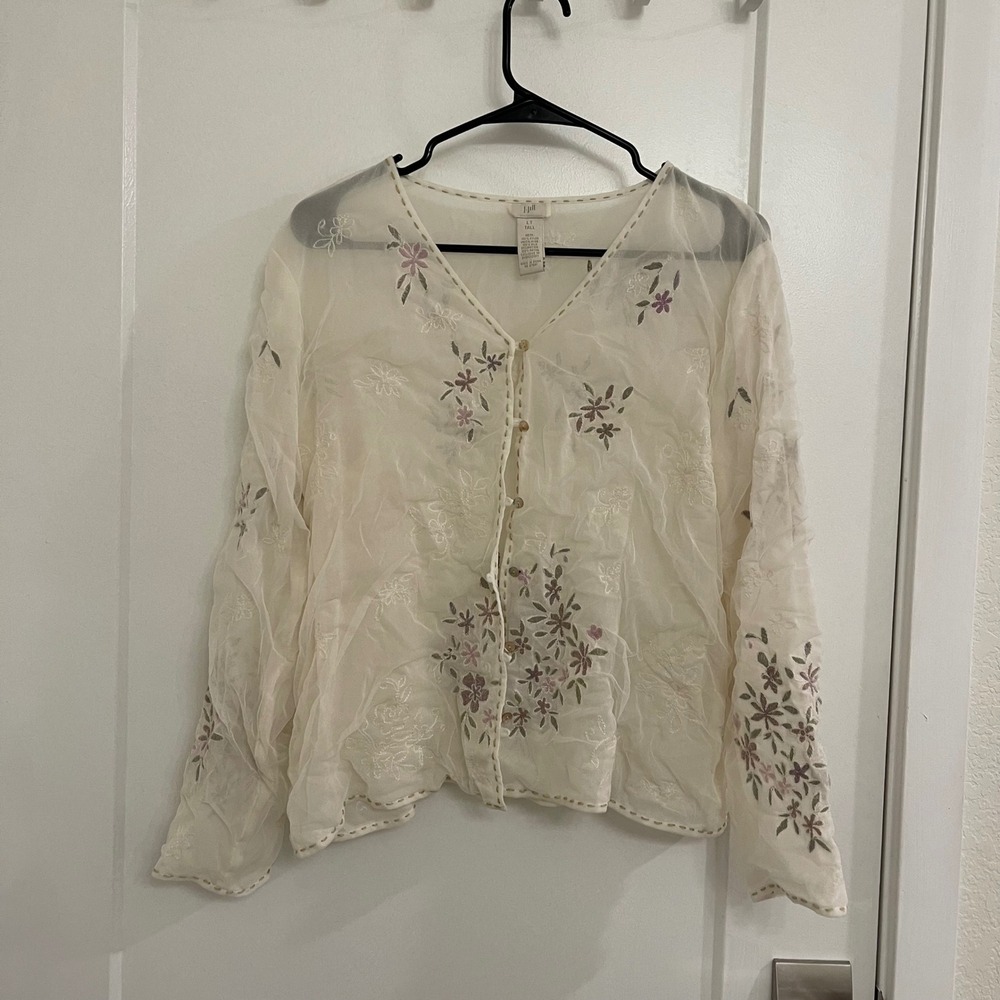 J Jill Silk Dainty Embroidered Fairycore‎ Cardigan Cottagecore Delicate Wedding